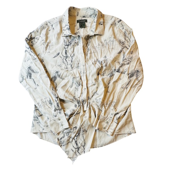 Ariat Tops - Ariat Cream Button-Down Shirt with Black Horse Sketch Print